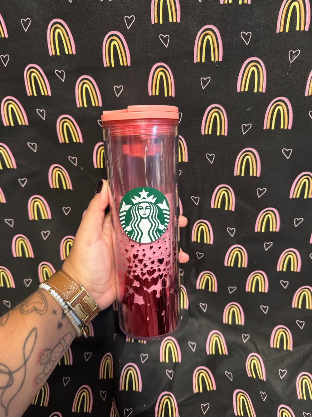 Starbucks 2022 Valentine's Day pink and red foil hearts